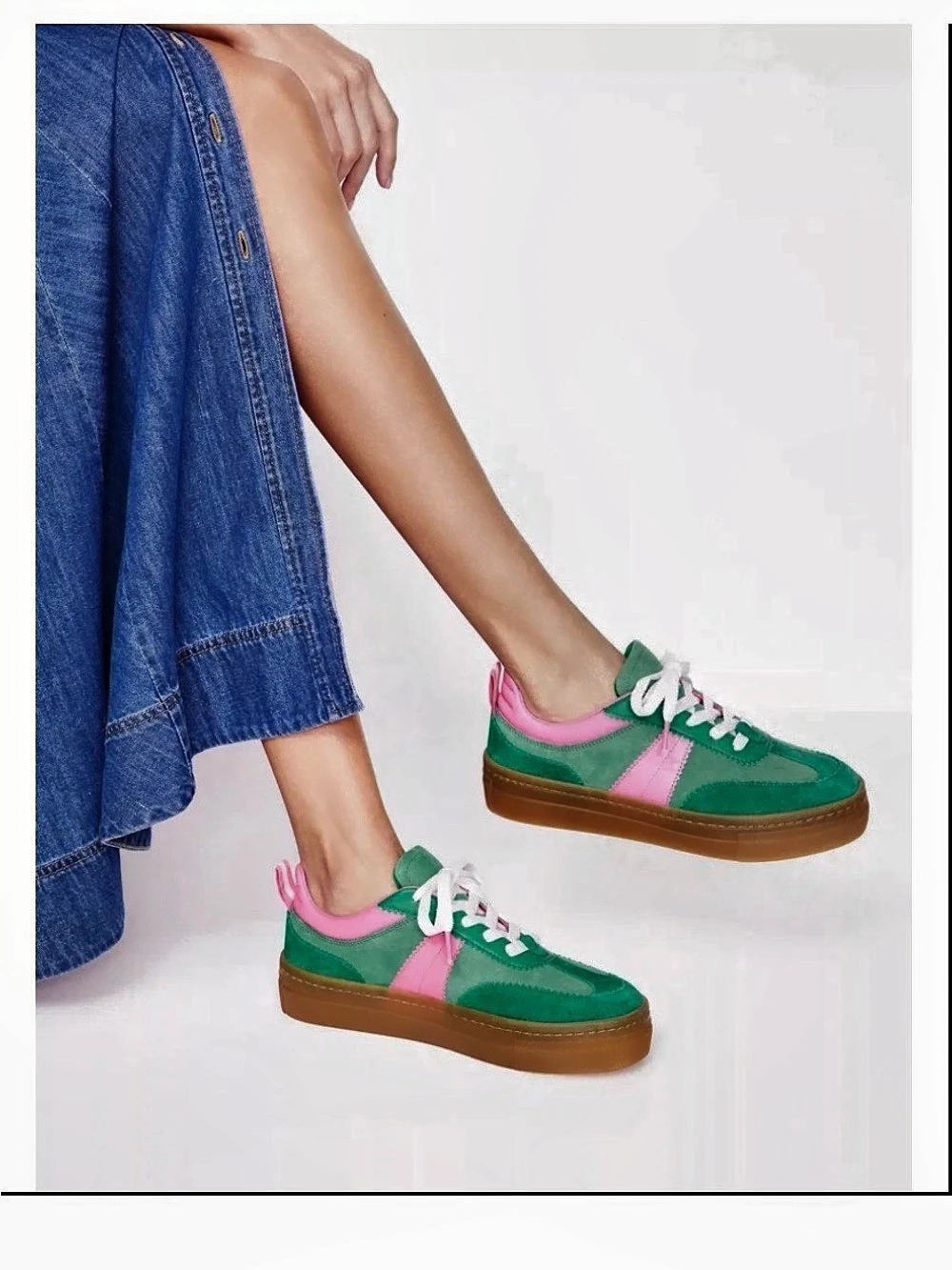 Boden Erin Flatform Retro Tennis Trainers Green Pink Sneakers EU 41 - Picture 9 of 10